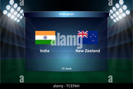 L'Inde contre la Nouvelle-Zélande scoreboard cricket diffusé modèle graphique Illustration de Vecteur