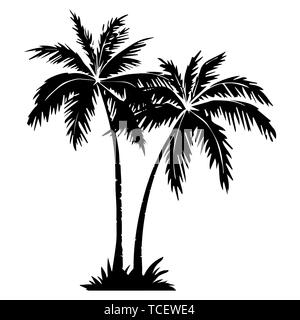 Palm tree silhouette. 2 palmiers isolé sur fond blanc. Vector illustration. pour l'impression, l'icône design, web, décoration, mode, graphique, surface Illustration de Vecteur