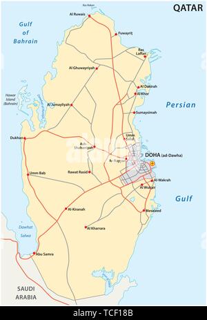 Carte routière de l'État du Qatar Illustration de Vecteur