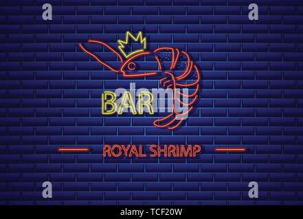 Crevette royale vecteur néon. L'icône modèle symbole lumineux frais Illustration de Vecteur