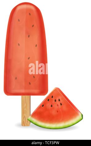 Watermelon ice cream Vector réaliste. Rafraîchissement naturel bio dessert 3d illustration isolated on white Illustration de Vecteur