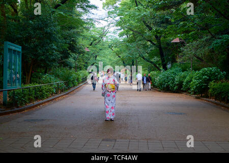 Femmes vêtues de kimono, Geisha tenues appréciant Ueno Onshi Park à Tokyo, Japon. Banque D'Images