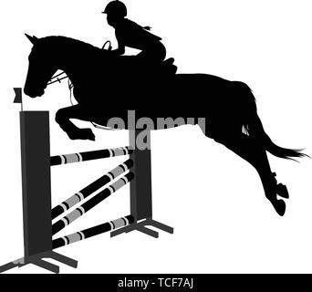 Jumping show.sport équestre cheval avec jockey sautant un obstacle silhouette - vector Illustration de Vecteur