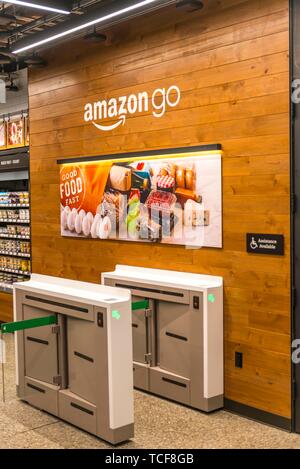 Amazon Store, rendez-vous sur la chaîne américaine de supermarchés automatisé sans numéraire, supermarché, Seattle, Washington, USA, Amérique du Nord Banque D'Images