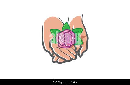 Les mains de la nature Logo Design Illustration Symbole Rose Illustration de Vecteur