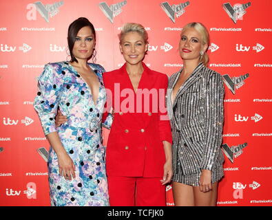 Jessie J, Emma Willis et Pixie Lott vu au cours de la voix Kids UK 2019 Lancement de la série 3 Photocall à la Royal Society of Arts de Londres. Banque D'Images