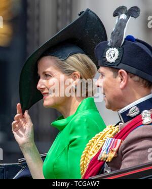 Londres, Royaume-Uni. Le 08 juin, 2019. Sophie, comtesse de Wessex et de l'île en voiture au palais de Buckingham à Londres, le 08 juin 2019, après avoir assisté à la parade la couleur à la Horse Guards Parade, le Queens parade anniversaire Photo : Albert Nieboer/ Pays-Bas OUT/Point de vue OUT | Crédit : afp photo alliance/Alamy Live News Banque D'Images