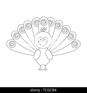 Cute cartoon noir et blanc peacock vector illustration pour l'art à colorier Illustration de Vecteur
