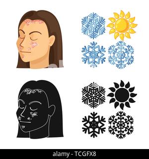 Flocon,psoriasis,peau,tomber,glace,chronique Allergie,hiver,stress,neige,neige,démangeaisons, éruption,congelés,,de,sun,fille,chaleur,head,brûler,medical,la douleur,la maladie,dermatologie,healthcare,set,icône,,illustration,collection,isolé,design,graphisme,élément,signe, vecteurs vecteur , Illustration de Vecteur