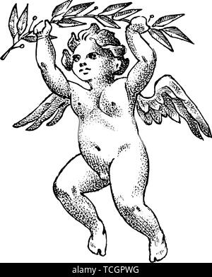 Petit Ange Coeur Avec Des Ailes Dessine Par Contour Noir Dans Le Style De Tatouage Sur Fond Blanc Image Vectorielle Stock Alamy