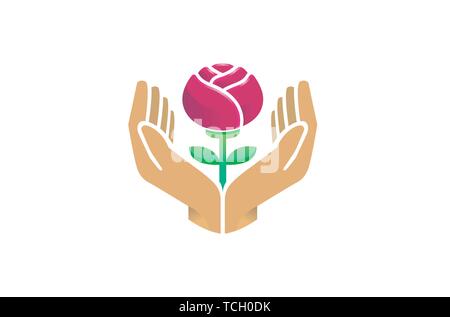 Hands Holding Red Rose Soins Des Logo Design Illustration Symbole Illustration de Vecteur