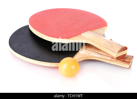 Raquettes de ping-pong et la balle, isolated on white Banque D'Images