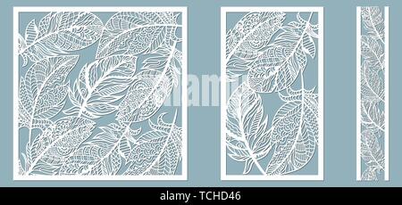 Cadre motif de plumes. Ligne, Rectangle, carré comme un motif de plumes. Modèle pour plotter laser, Illustration de Vecteur