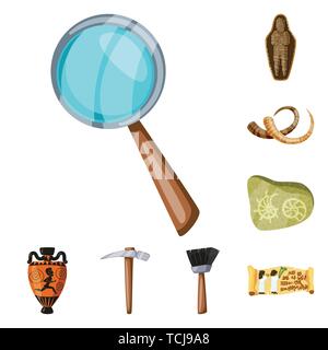 Lens,maman,corne,rock,amphora,pioche,faites défiler,brosse,verre,tusk,Black,artefact, sélection,OUTIL,Egypte,,papyrus,mammouth figure,trésor,creuser,livre,loupe,mort,civilisations,rouleau de balayage,archéologie,historique,recherche,découverte,bien,Travail,histoire,articles,musée,attributs,,set,icône,,illustration,collection,isolé,design,graphisme,élément signe,caricature,couleur,vecteurs vecteur , Illustration de Vecteur