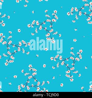 Momo blanc Fleur de pêchers sur fond bleu indigo transparent. Vector Illustration. Illustration de Vecteur