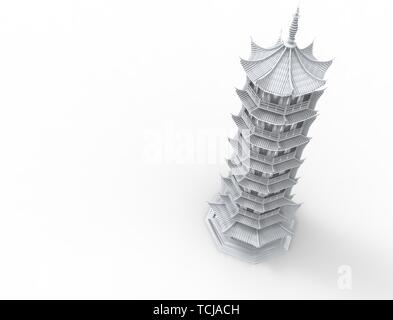 Le rendu 3D d'une pagode asiatique tower isolé dans l'arrière-plan blanc studio. Banque D'Images