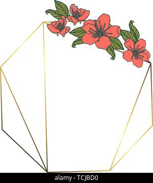 Garland polygonal, cadre géométrique vintage avec fleurs de cerisier rose décoration. isolé sur fond blanc. Illustration vectorielle Stock. Illustration de Vecteur