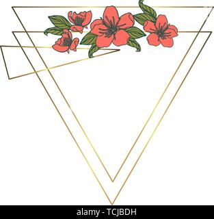 Garland polygonal, cadre géométrique vintage avec fleurs de cerisier rose décoration. isolé sur fond blanc. Illustration vectorielle Stock. Illustration de Vecteur