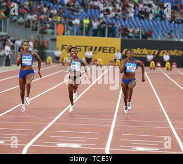 ROME, ITALIE - 06 juin : Elaine Thompson, Marie-Josée Ta Lou et Dina Asher-Smith la concurrence dans le cas des femmes 100m au cours de l'IAAF Diamond League 2019 Gol Banque D'Images