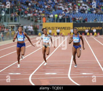 ROME, ITALIE - 06 juin : Elaine Thompson, Marie-Josée Ta Lou et Dina Asher-Smith la concurrence dans le cas des femmes 100m au cours de l'IAAF Diamond League 2019 Gol Banque D'Images