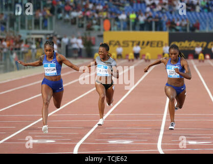 ROME, ITALIE - 06 juin : Elaine Thompson, Marie-Josée Ta Lou et Dina Asher-Smith la concurrence dans le cas des femmes 100m au cours de l'IAAF Diamond League 2019 Gol Banque D'Images