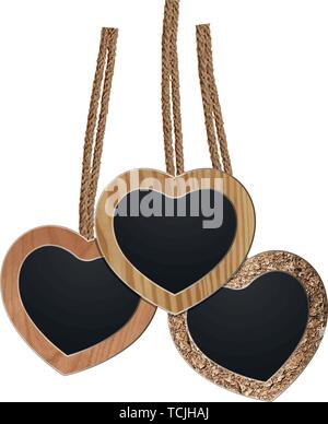 Carte coeur en bois pendentif ardoise craie chaîne ruban cordon bijoux Illustration de Vecteur