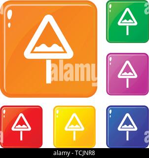 Panneau de signalisation triangulaire inégale icons set vector color Illustration de Vecteur