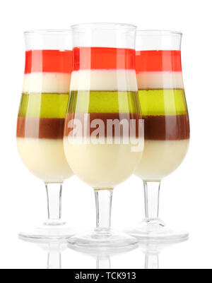 Fruit jelly dans les verres isolated on white Banque D'Images