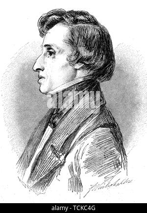 Frédéric François Chopin, 1810-1849, compositeur et pianiste virtuose de l'époque romantique, 1880, gravure sur bois historique, Allemagne Banque D'Images