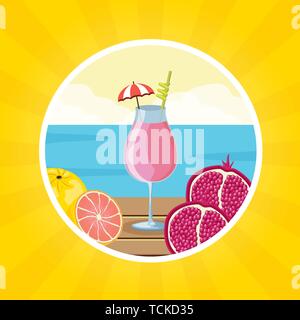 Cocktail de fruits tropicaux orange grenade sur la plage tableau vector illustration Illustration de Vecteur