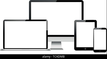 Les appareils numériques modernes avec écran noir sur blanc Illustration de Vecteur