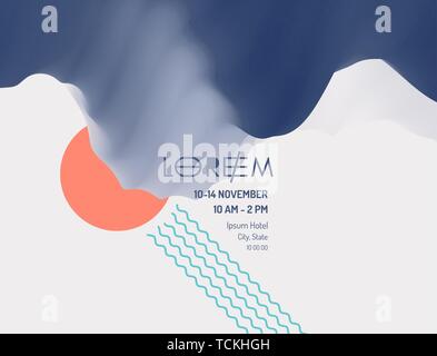 Conception de la couverture 3d'arrière-plan. Vector illustration dans un style asiatique avec soleil et nuages de tempête. Schéma peut être utilisé en tant que modèle pour brochure, annuel pour 2002 Illustration de Vecteur