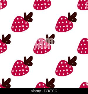 Dessiner à main fraise mignon sans motif. L'été les fruits rouges sur un fond blanc pour bébé dessins de tissu, papier d'emballage, papier peint, et d'autres fines Illustration de Vecteur