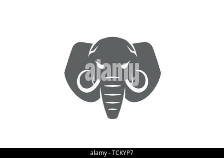 Tête d'éléphant en colère Création Logo Design Illustration de Mammouth Illustration de Vecteur