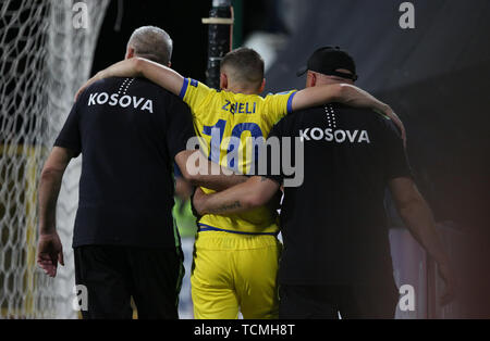 PODGORICA, Monténégro - 07 juin : Arber Zeneli du Kosovo au cours de l'UEFA 2020 Championnat d'un groupe de qualification entre le Monténégro et le Kosovo au stade municipal de Podgorica le 7 juin 2019 à Podgorica, Monténégro MO Media Banque D'Images