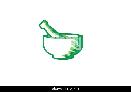 Creative Green Herbal Pharmacy logo Mortar Vector Symbol Design Illustration de Vecteur