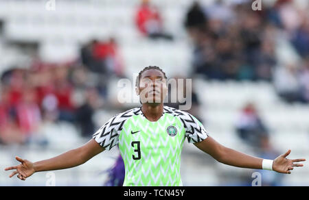 Reims, France. 8 juin, 2019. Ohale Osinachi du Nigéria réagit devant le groupe une correspondance entre la Norvège et le Nigéria à la 2019 Coupe du Monde féminine de la fifa à Reims, France, le 8 juin, 2019. Credit : Cheng Tingting/Xinhua/Alamy Live News Banque D'Images