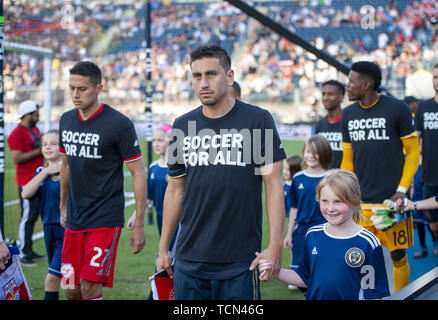 Chester, Pennsylvanie, USA. 8 juin, 2019. L'Union de Philadelphie de terrain ALEJANDRO BEDOYA(11) dirige l'Union européenne sur le terrain au stade de l'énergie Talen Chester PA Credit : Ricky Fitchett/ZUMA/Alamy Fil Live News Banque D'Images