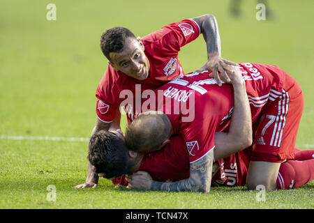 Chester, Pennsylvanie, USA. 8 juin, 2019. Red Bulls célèbre après avoir marqué un but contre l'Union au stade de l'énergie Talen Chester PA Credit : Ricky Fitchett/ZUMA/Alamy Fil Live News Banque D'Images