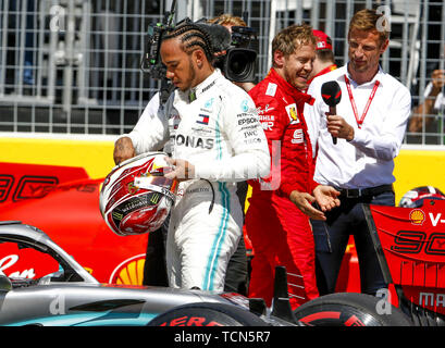Sport Automobile : Championnat du Monde de Formule 1 de la FIA 2019, Grand Prix du Canada, # 44 Lewis Hamilton (GBR, Mercedes AMG Petronas Motorsport), # 5 Sebastian Vettel (GER, Scuderia Ferrari Winnow Mission), Jenson Button (GBR) 08.06.2019 | Le monde d'utilisation Banque D'Images