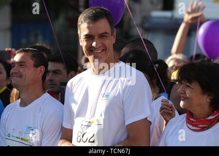 Madrid, Espagne. 09Th Juin, 2019. Le Président par intérim du Gouvernement, Pedro Sanchez, a participé ce dimanche à la VI Course contre la violence de genre à Madrid Crédit : CORDON PRESS/Alamy Live News Banque D'Images