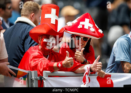Guimaraes, Portugal. 09Th Juin, 2019. La Suisse l'UEFA Unies fans avant la troisième place Play-Off ligue match entre la Suisse et l'Angleterre, à l'Estadio D. Afonso Henriques, le 9 juin 2019 à Guimaraes, Portugal. (Photo de Daniel Chesterton/phcimages.com) : PHC Crédit Images/Alamy Live News Banque D'Images