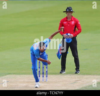 Londres, Royaume-Uni, 09 juin, 2019. Londres, Angleterre. 09 juin 2019 : Bhuvneshwar Kumar de l'Inde bowling au cours de l'ICC Cricket World Cup match entre l'Inde et l'Australie, à l'Ovale de Kia, Londres. Credit : European Sports Agence photographique/Alamy Live News Banque D'Images