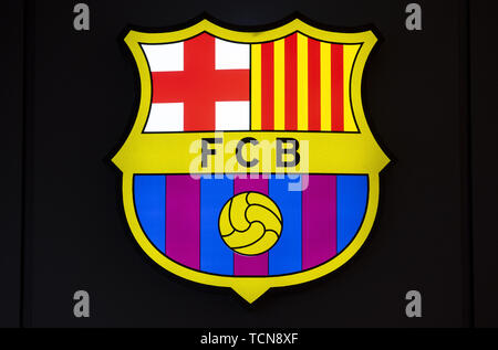 Barcelone, Espagne. 29 mai, 2019. L'équipe espagnole de football professionnel logo Football Club Barcelona vu sur leur magasin à Barcelone : Crédit Miguel Candela/SOPA Images/ZUMA/Alamy Fil Live News Banque D'Images