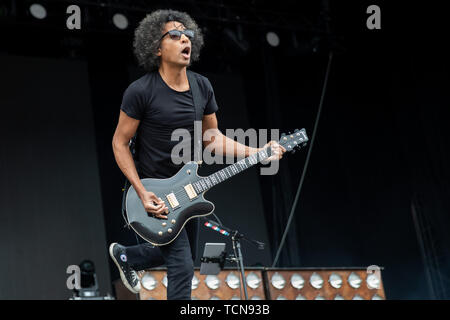 Nuremberg, Allemagne. 09Th Juin, 2019. William DuVall, chanteur du groupe américain Alice in Chains, est sur la scène du festival en plein air "Rock im Park". La fête de la musique soit jusqu'au 9 juin 2019. Crédit : Daniel Karmann/dpa/Alamy Live News Banque D'Images