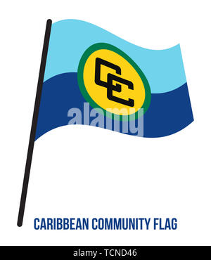 De brandir le drapeau de la Communauté des Caraïbes Vector Illustration sur fond blanc. Drapeau de la CARICOM. Banque D'Images