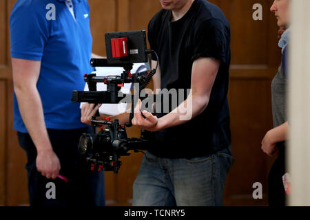 Tournage de l'équipage de caméra à Bognor Regis, West Sussex, Royaume-Uni. Banque D'Images