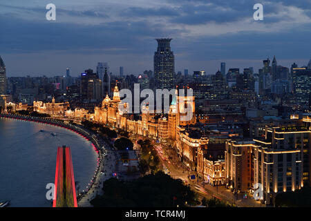 Vue de nuit Shanghai Bund Banque D'Images