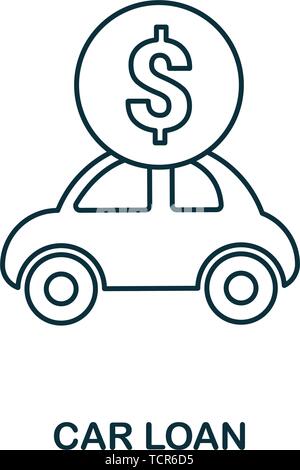 Icône de contour de prêt de voiture. Icônes de style ligne mince de la collection d'icônes de finances personnelles. Conception Web, applications, logiciel et impression simple icône de prêt de voiture Illustration de Vecteur