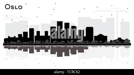 La Norvège Oslo City Skyline Silhouette aux bâtiments et réflexions noir isolé sur blanc. Vector Illustration. Illustration de Vecteur